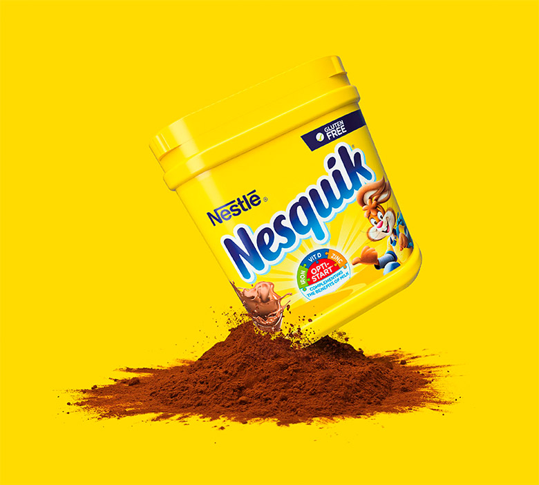 Nesquik速溶巧克力粉標(biāo)志，Nesquik速溶巧克力粉LOGO，Nesquik速溶巧克力粉品牌形象設(shè)計(jì)，雀巢品牌設(shè)計(jì)，巧克力品牌設(shè)計(jì)