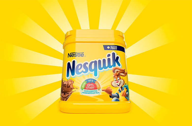 Nesquik速溶巧克力粉標(biāo)志，Nesquik速溶巧克力粉LOGO，Nesquik速溶巧克力粉品牌形象設(shè)計(jì)，雀巢品牌設(shè)計(jì)，巧克力品牌設(shè)計(jì)