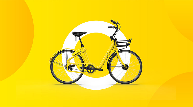 ofo小黃車單車LOGO，ofo小黃車單車標(biāo)志，共享單車品牌設(shè)計，ofo小黃車單車品牌形象設(shè)計